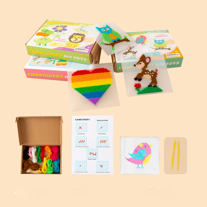 New Creative Kids Handmade Toys Colorful Ropes Needles Embroidery Sewing Educational Diy Embroidery Toy Set