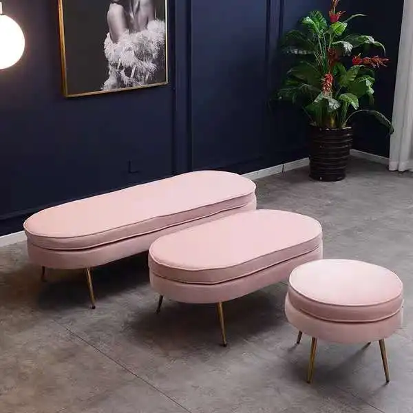 High Quality Living Room Furniture Pink Velvet Fabric Upholstered Pedal Pouf Stool