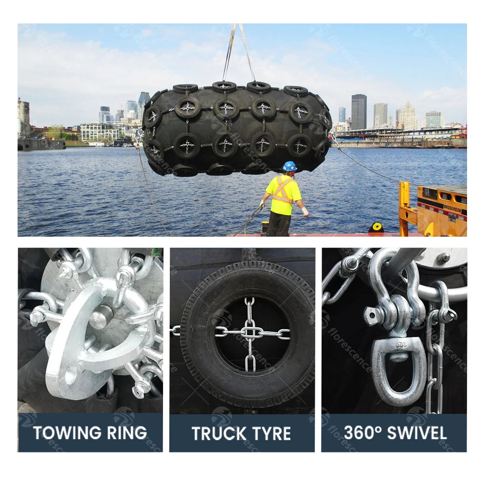Submarine Dock Yokohama Ship Pneumatic Marine Rubber Fender With Chain and Tyre Net