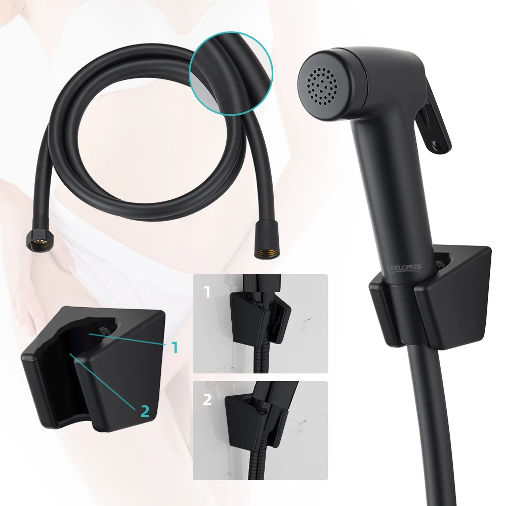 Matte Black Shattaf Bidet Shower Set with Leelongs Anti-twist PVC Flexible Shower Hose