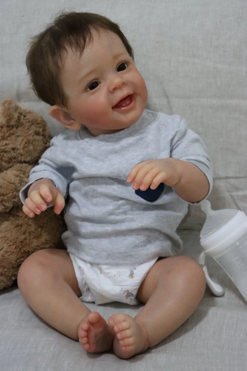 NPK 60CM Hand-rooted Hair Reborn Finished Doll Painted as in Picture Baby Yannik in Boy With Lifelike Hand Painted Art Doll