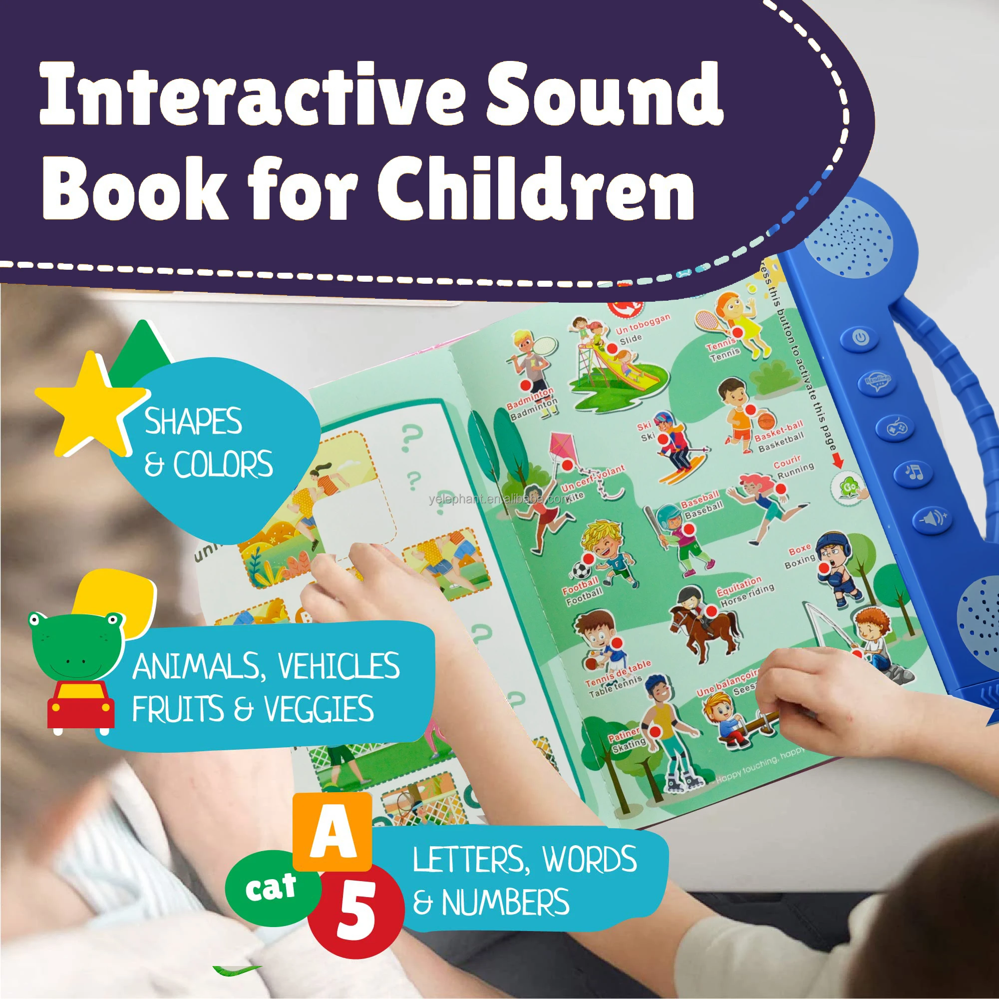 Children Educational Bilingual French And English Teaching Toy Tablet Talking Book Learning Machine