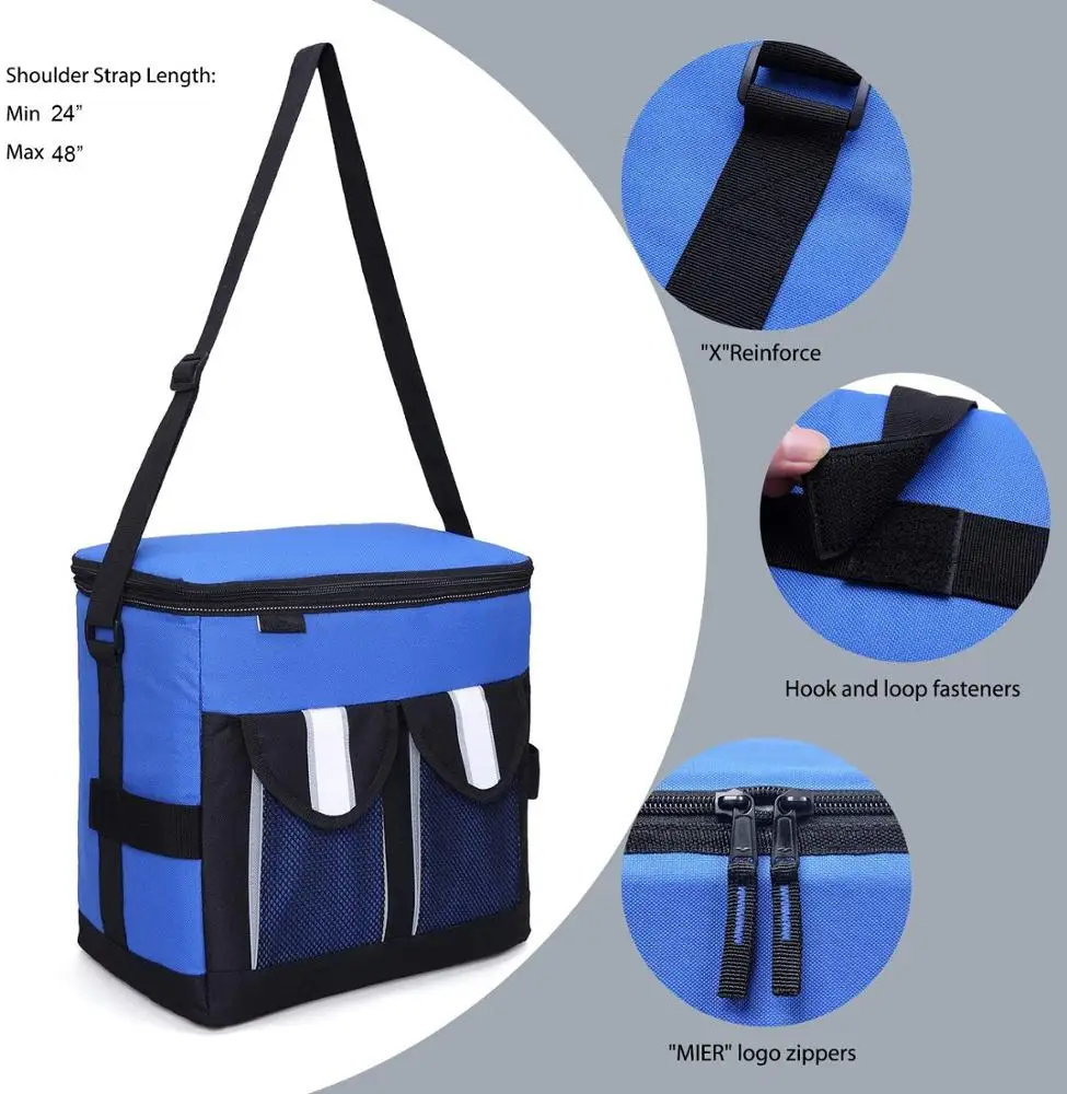 30Cans Collapsible Soft Cooler Bag Insulated Picnic Lunch Bag for Adult, Men, Women, Leakproof Liner, Blue, Large