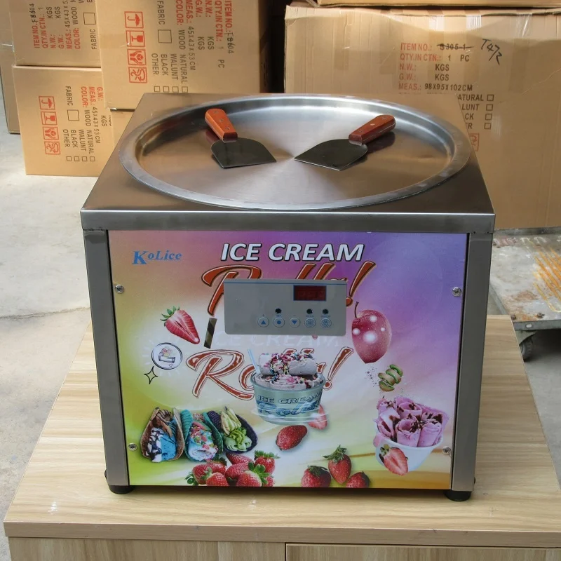 Kolice Hot selling CE RoHs Approved 45cm round pan small counter top rolled fry ice cream machine