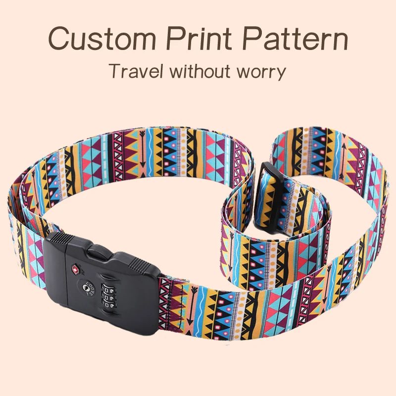 Custom sublimation printed adjustable polyester travel suitcase tsa luggage strap