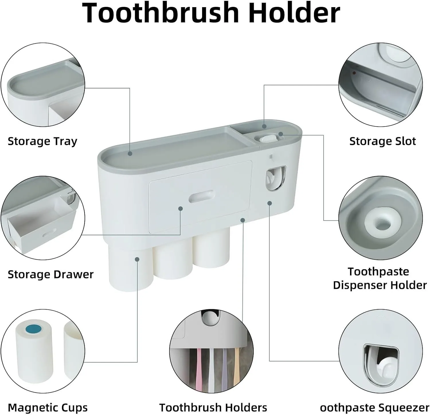 Wall Mount Tooth Brush Holders Toothpaste Dispenser With White Plastic Box Toothbrush Holders For Bathrooms Set