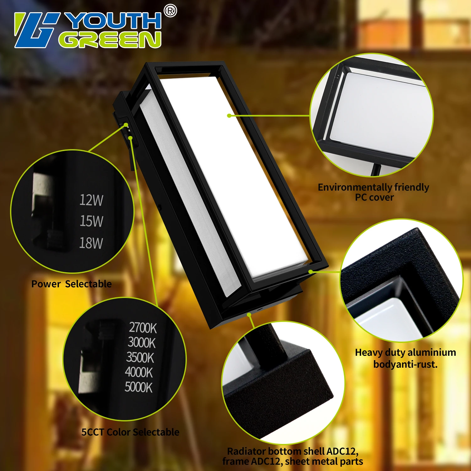 ETL Listed Modern Outdoor Wall Light Fixtures 5CCT Power Tunable Photocell Sensor Dimmable LED Lighting for Exterior House