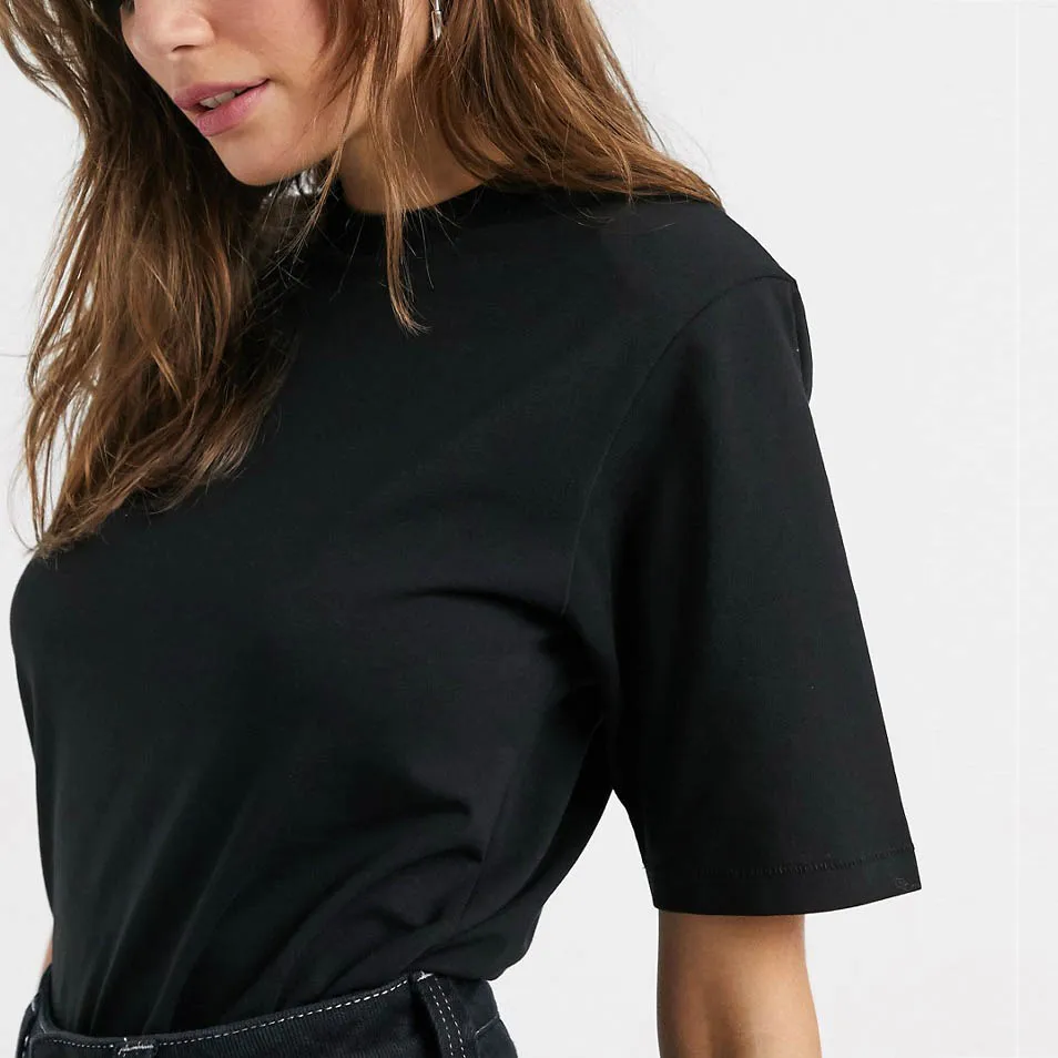 China wholesale shirt custom printed women stylish cotton  plain shoulder pad t-shirt
