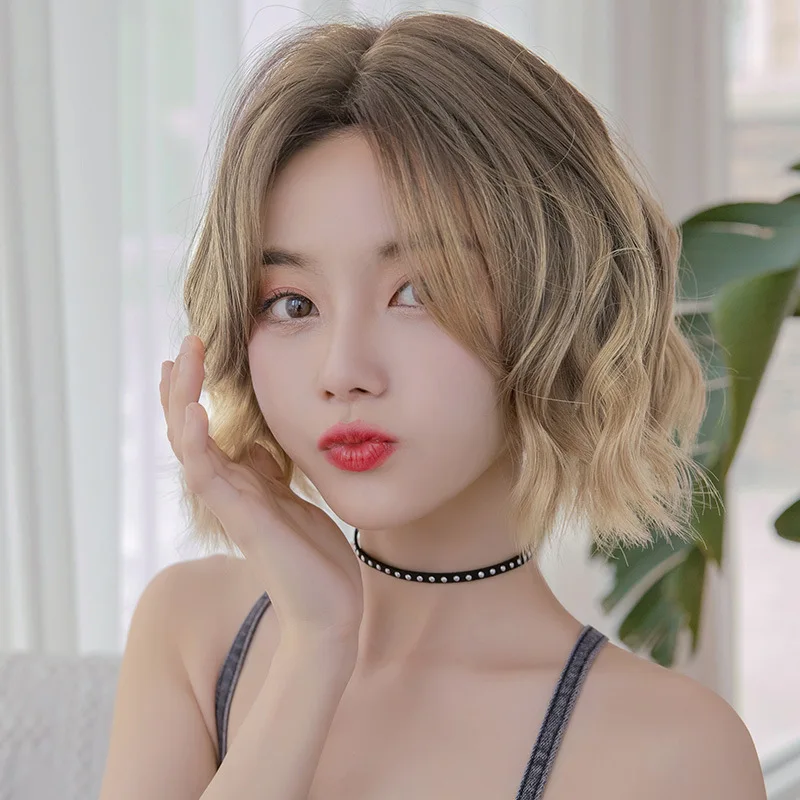 Ainizi Korean style 32cm body wave ombre white tea bob synthetic hair wigs for women