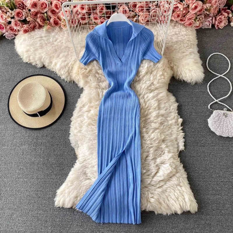 New Arrivals Slit Ladies Solid Color Knitted Pencil Dress