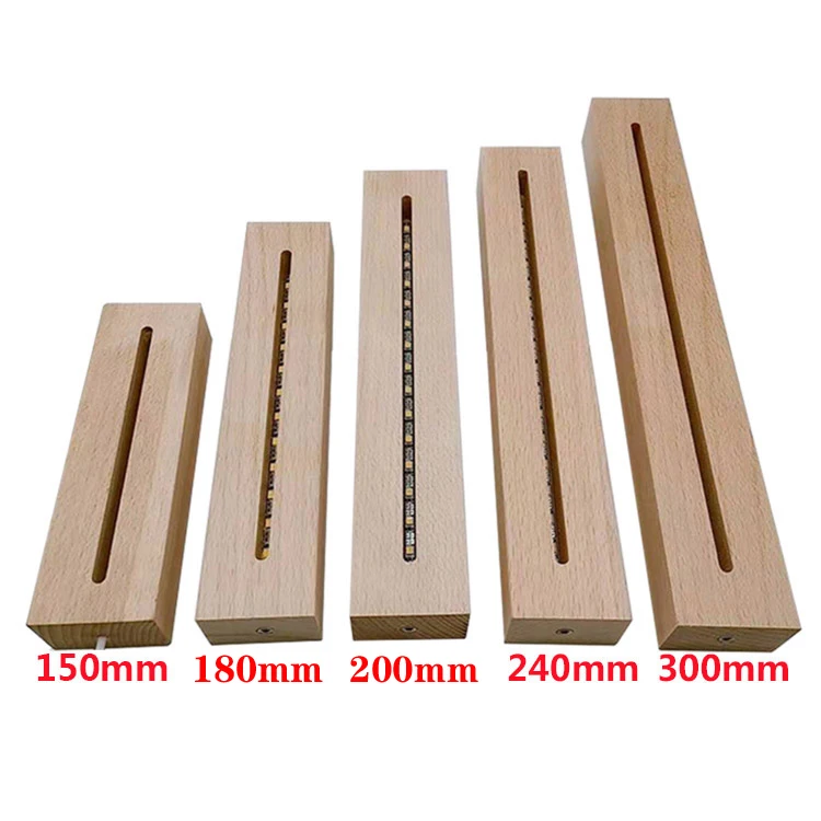 Wholesale Amazon Rectangle Night Light Base Acrylic LED Wood Lamp Holder USB Wooden Base Lamp