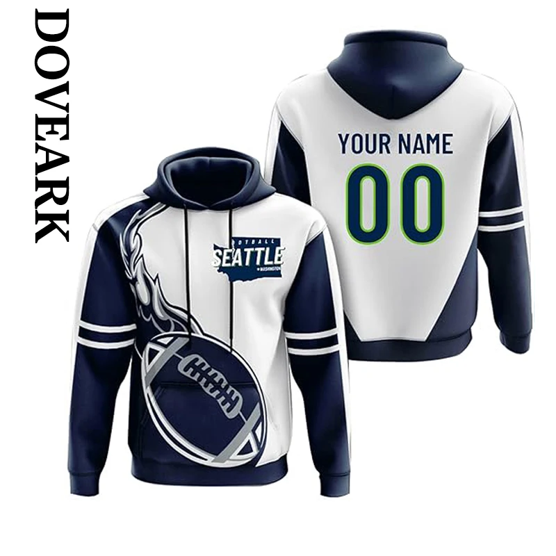 DOVEARK OEM/ODM Customize USA Size Nfl Football Teams Seattle City Color Sport Wear Top Clothing Pullover Hooded Sweatshirt