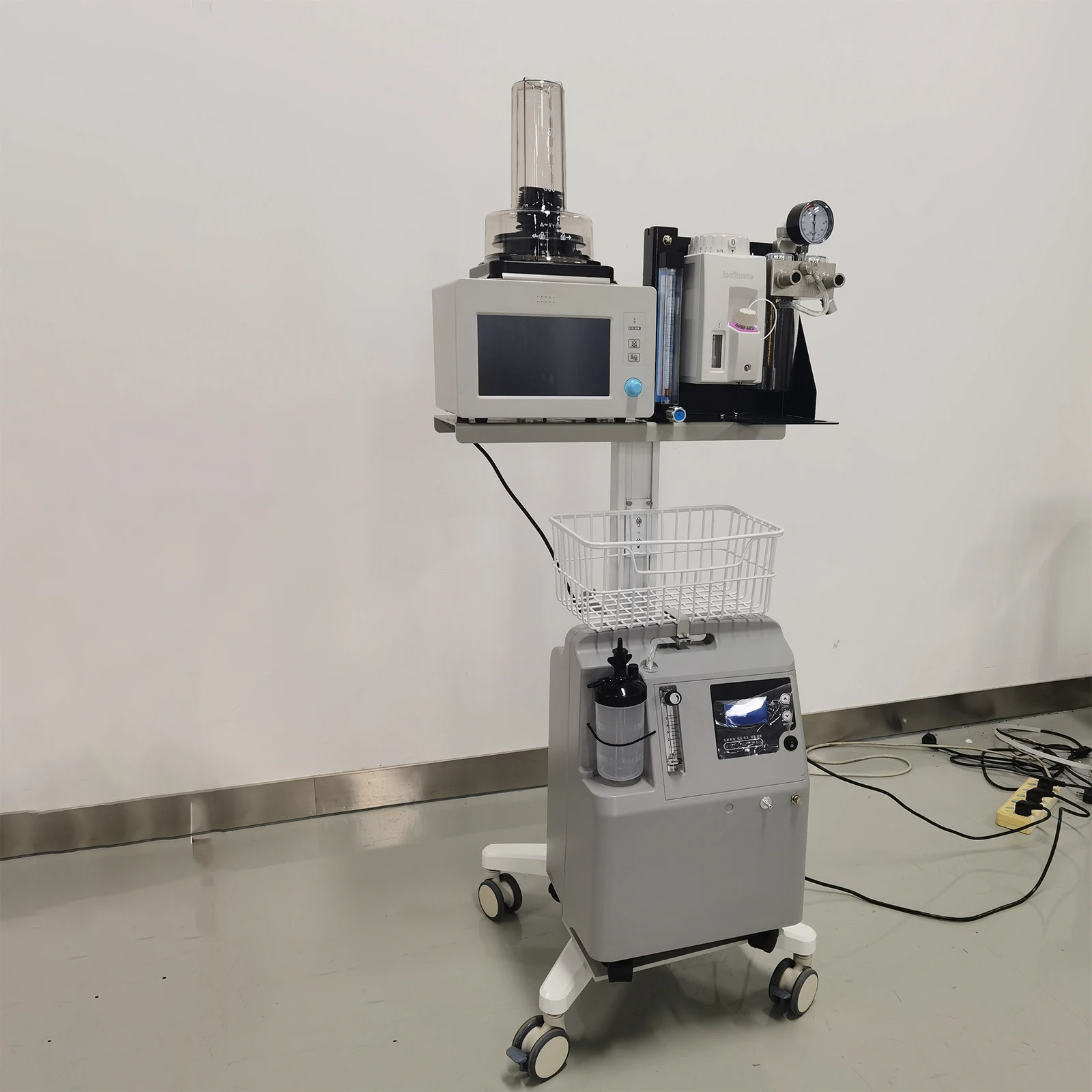 Integrated design turbine driven no gas source required veterinary anesthesia machine save space and cost