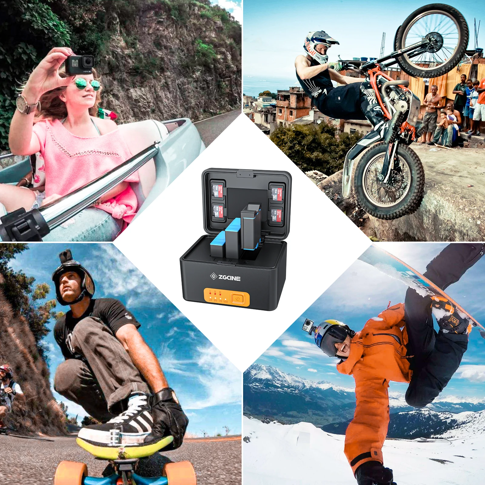 ZGCINE Portable Charging Case for GoPro Hero 10/9/8/7/6/5 Batteries  Wireless Fast Charging Box With Build-in 10400mAh Battery