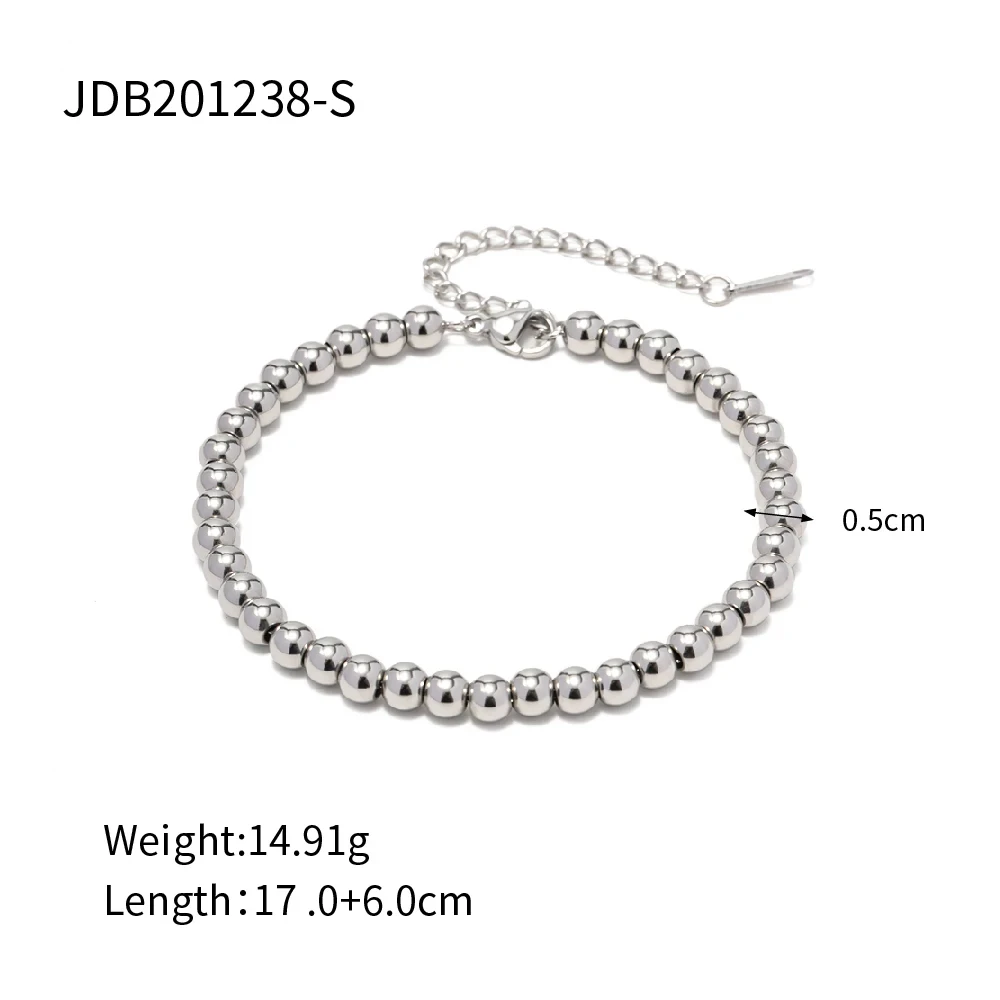 Luxury Jewelry Manufacturer Waterproof Stainless Steel 18K Gold Plated Heart Charm Stone Round Ball Bead Chain Bracelet Femme
