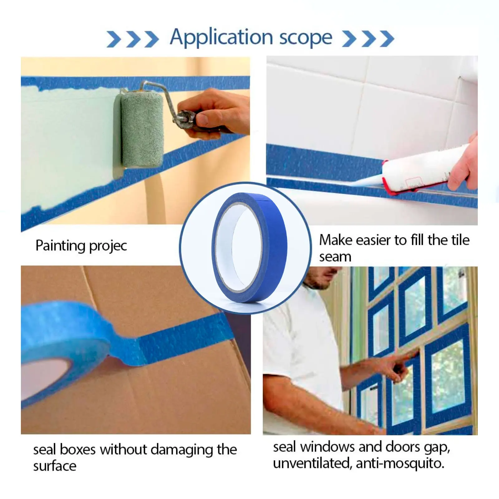 Blue Color Professional Painters Tape 14 Day Easy Removal Trim Edge Finishing Decorative Marking Residue-Free Blue Painter Tape