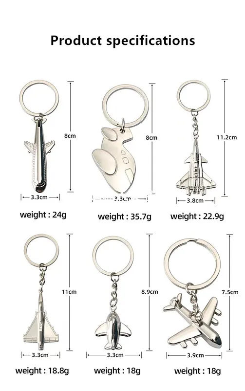 Metal Key Chain Fighter Aviation Airplane Keychain Three-dimensional Hanging Aircraft Key Ring Souvenir Gift Silver Aviation