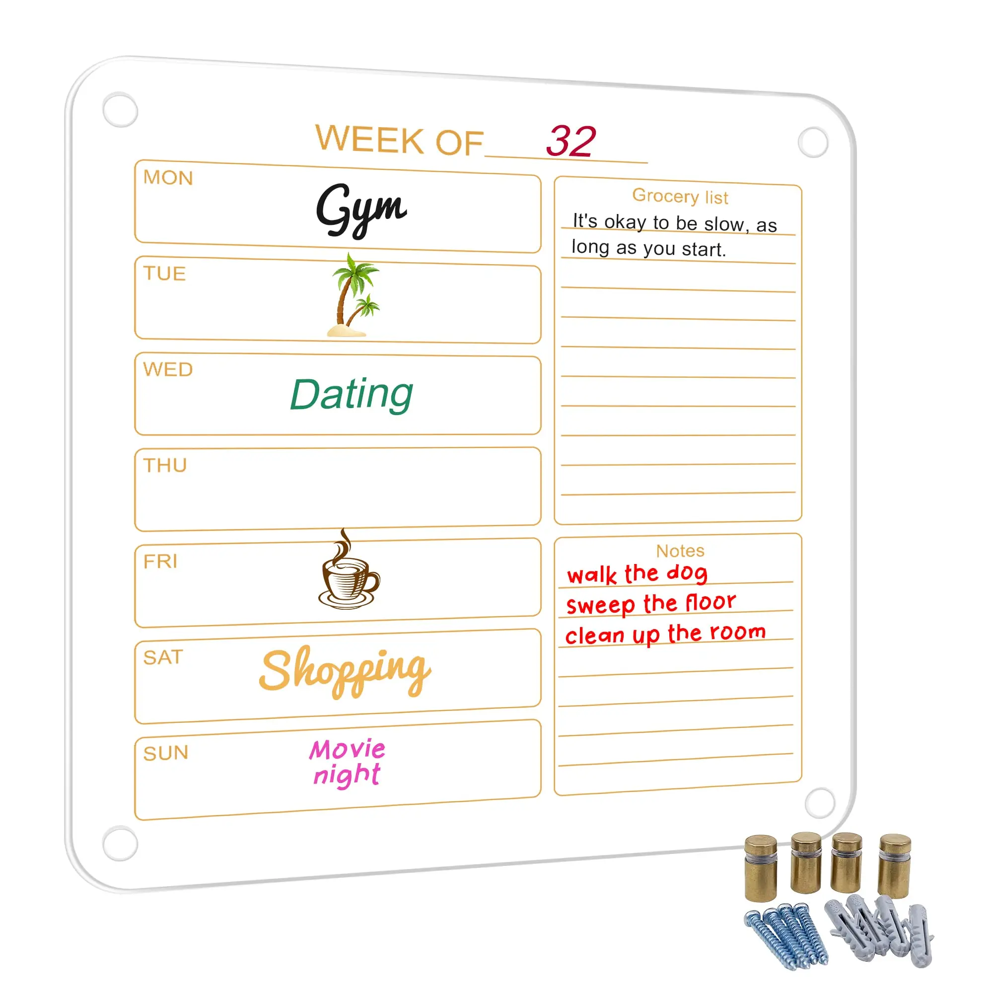 Acrylic Dry Erase Calendar Board for Walls, 30.48cm x 30.48cm Calendar Whiteboard Wall Dry Erase, Personalized Home Calendar