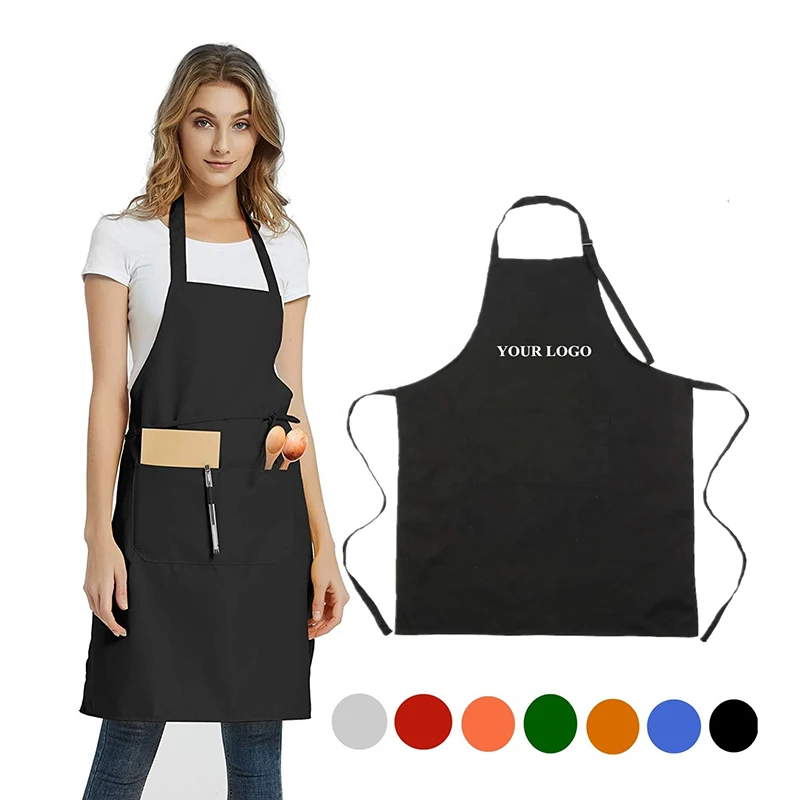 2024 custom logo modern black polyester 100% cotton waterproof adult chef barber shop home bbq working apron