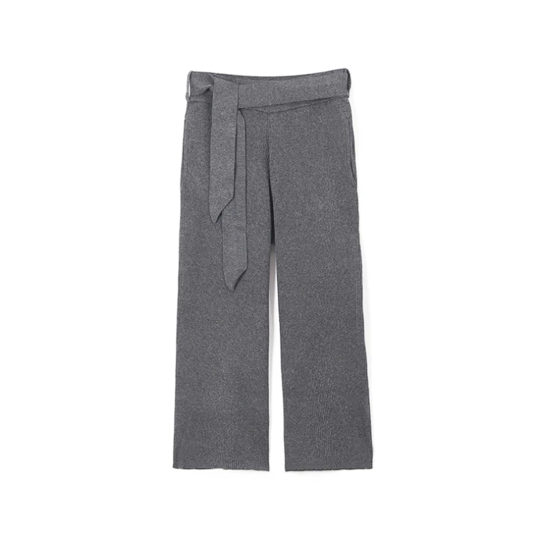 High fashion viscose striped ankle length pants dark grey