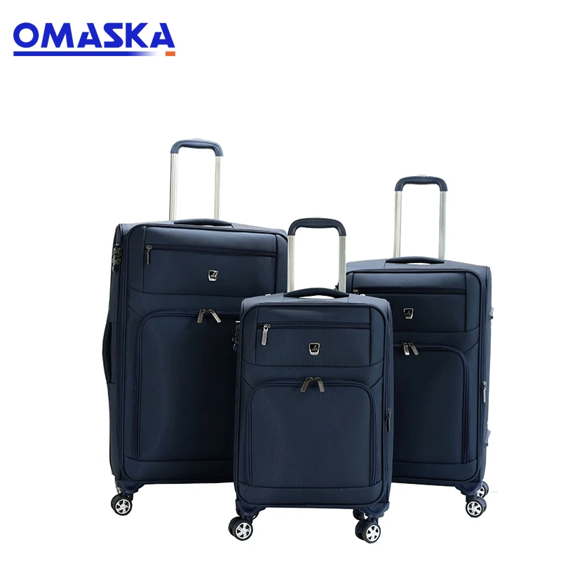Blue color nylon fabric 3 pcs 20 24 28 inch soft handle travel style luggage trolley bag set with four wheels