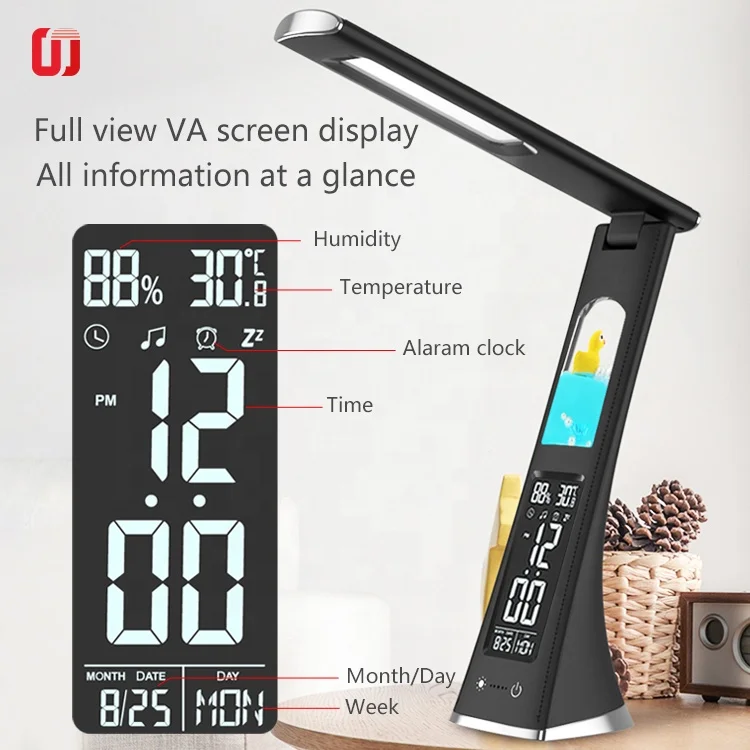Bed Room Living Room Desk Lamp With Time Alarm Temperature Display Emergency Led Lamp Port Table Lamp