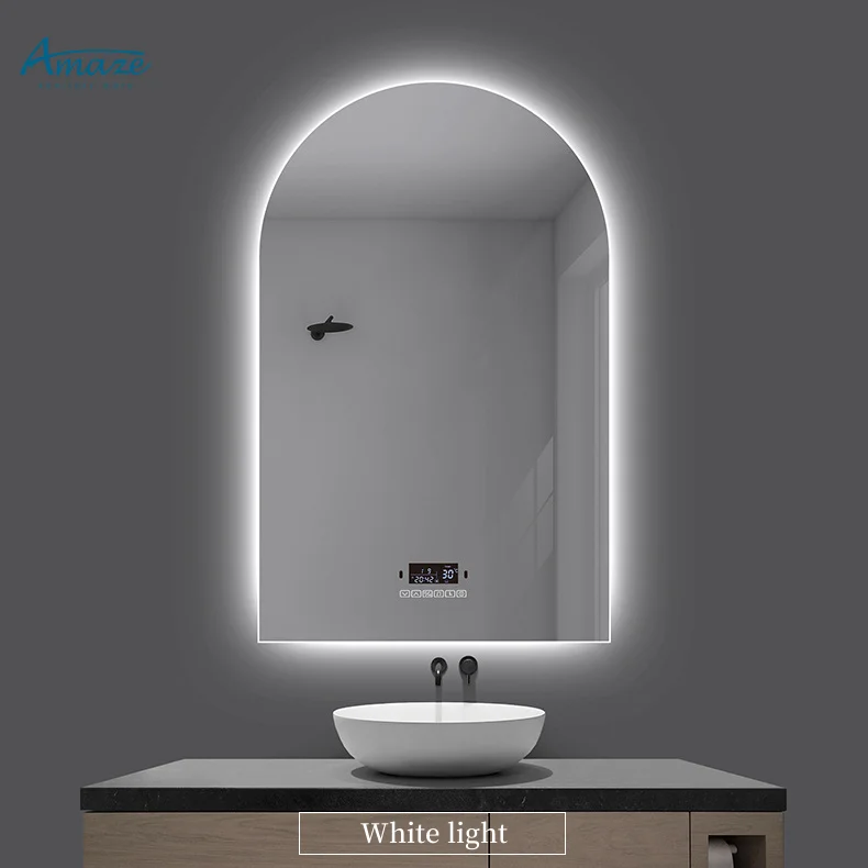 French arch shaped smart mirror bathroom wall mounted Intelligent defogging mirror human body sensing LED intelligent mirror
