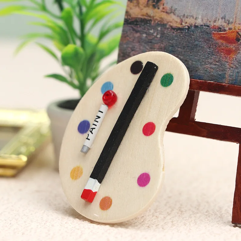 1:12 Miniature Artist Palette Paint Brush Model Toys Oil Paint Palette Paint Tray Dollhouse Palettes