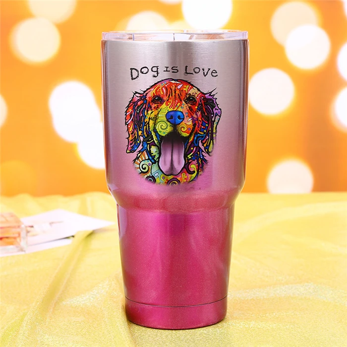 
Wholesale Promotional Cute Cartoon Lovely Dog And Cat Pattern Double Wall 30 oz Eco-Friendly Coffee Tumbler 