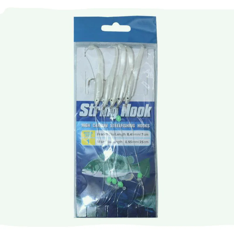 Rocklure 5pcs/set 1# Eel Soft Lure Sabiki Hook Ocean Fishing String Hook Artificial Pike Wobblers Swimbait Tackle