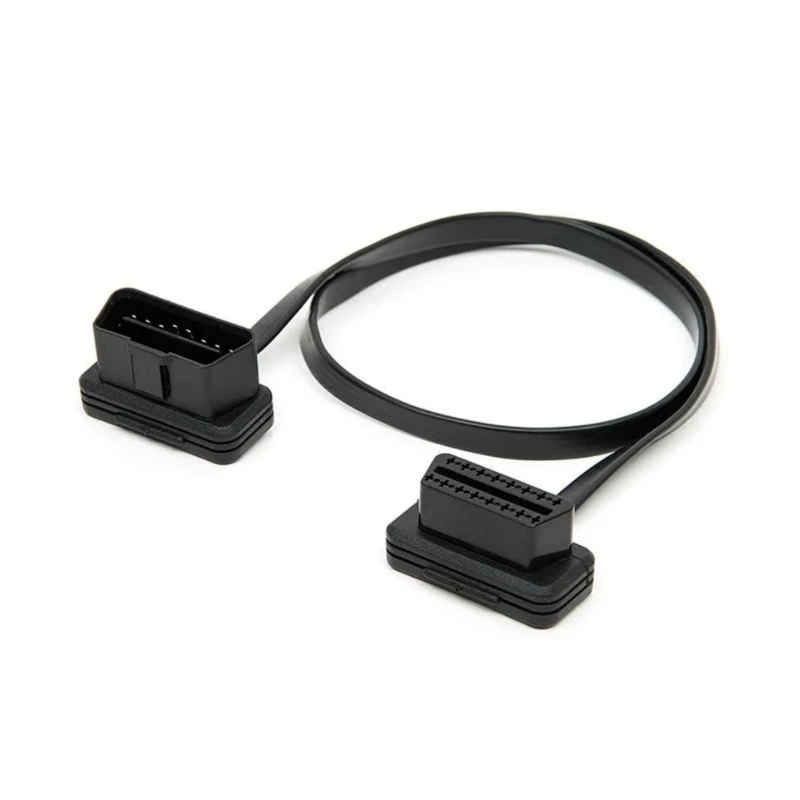 custom fast delivery 1m Low Profile Flat Ribbon OBD Diagnostic Cable Male to Female 16 Pin Right Angle Extension Cable