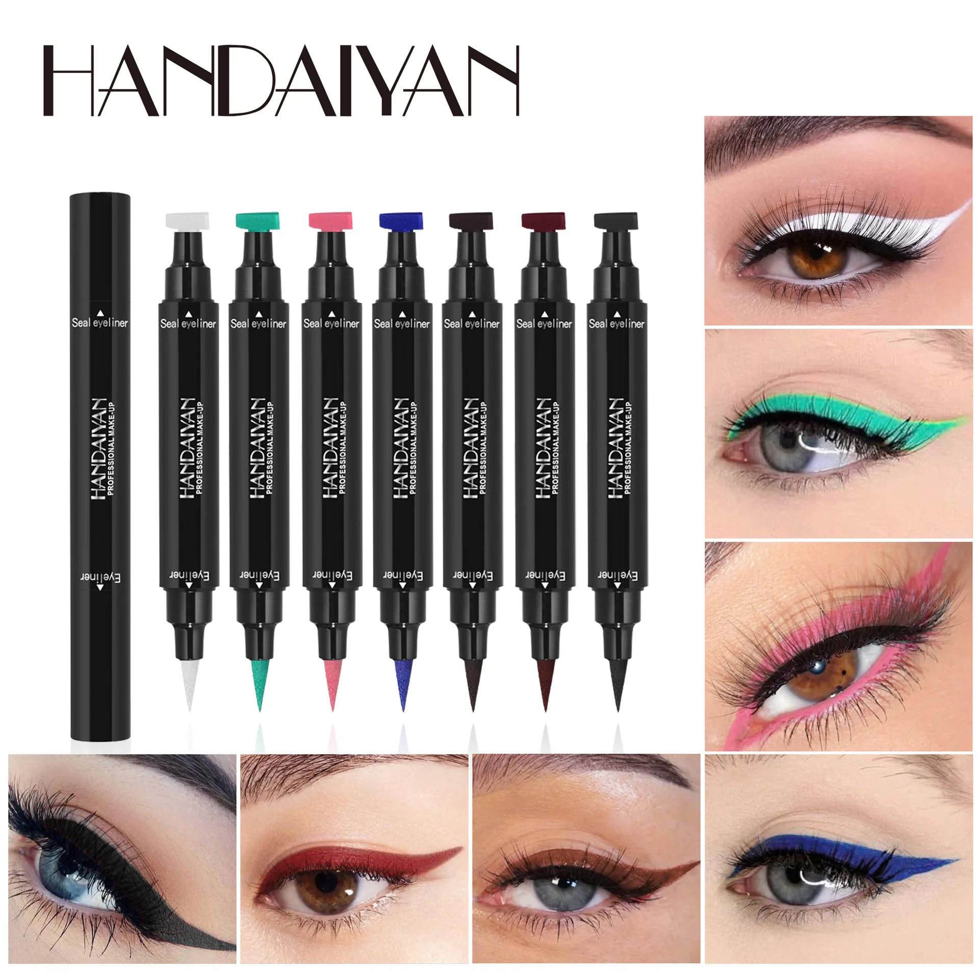 Handaiyan Fashion Triangle Seal 2 in 1 Liquid Eyeliner Pencil Waterproof Colour Eyeliner Double Headed Eyeliner Pen Makeup Tool
