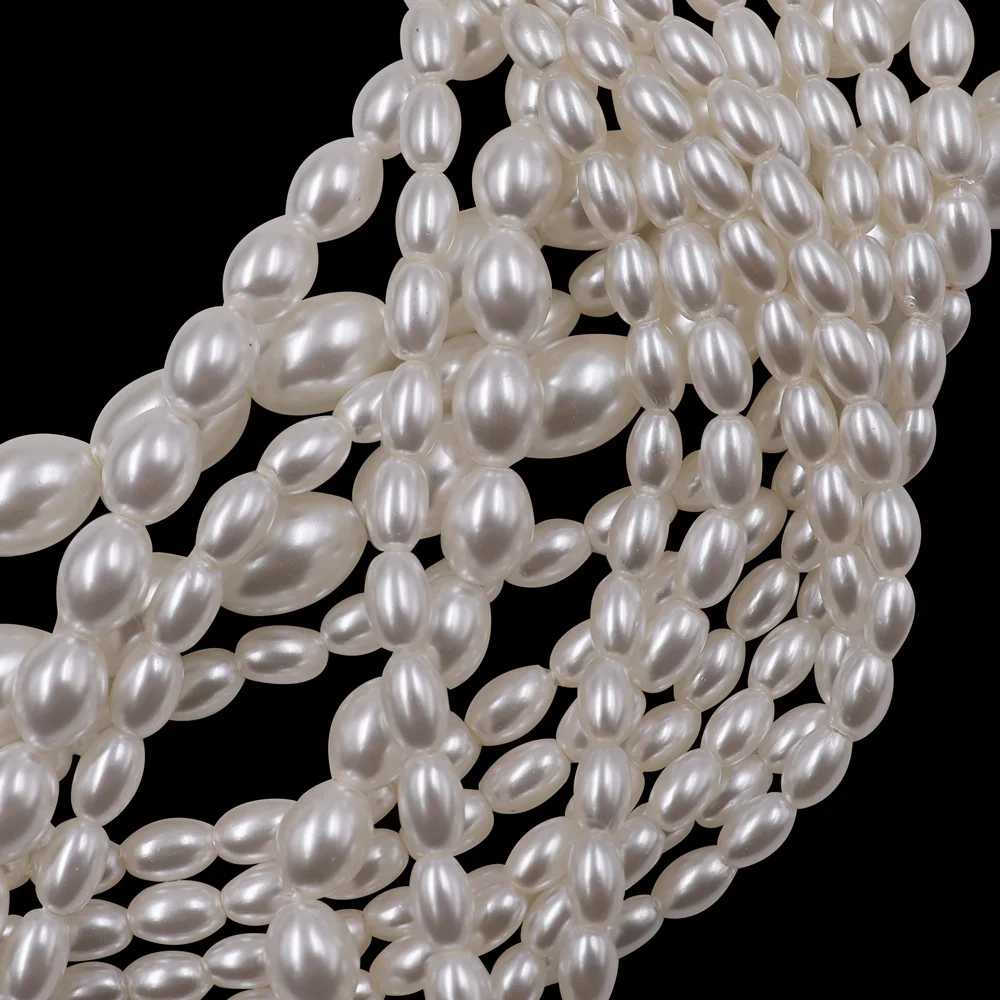 HX factory four different size rice shape white pearl 3/4/6/8 mm glass pearl beads for making pearl iphone chain
