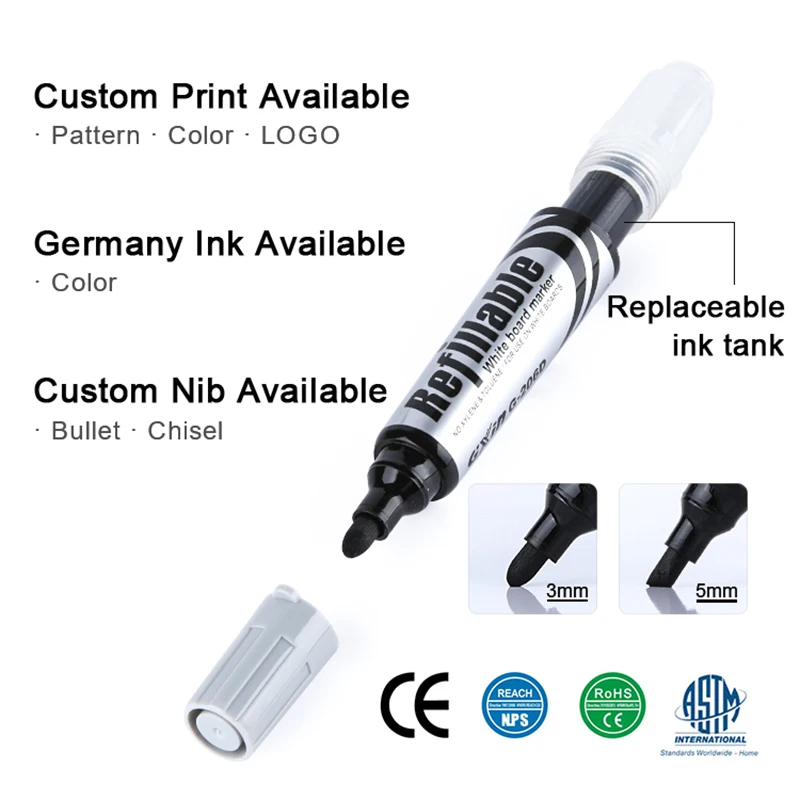 Gxin G-206D Non-toxic Low Odor Ink Refill Bullet Tip International Colors Whiteboard Marker Pen for Office