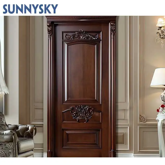 Роскошная дверь для спальни Sunnysky с простым внешним видом деревянная Звуконепроницаемая из массива дерева дизайн