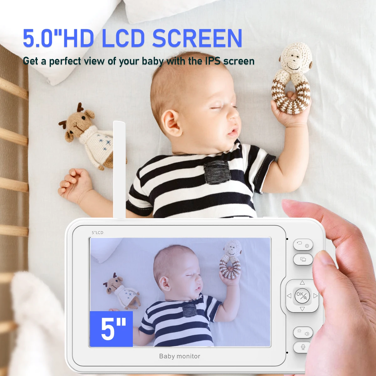 2022 New 1080P WIFI Baby Audio  Monitor Camera with LED Display 5 Inch Smart Home Wireless Digital Video Baby Monitor camera