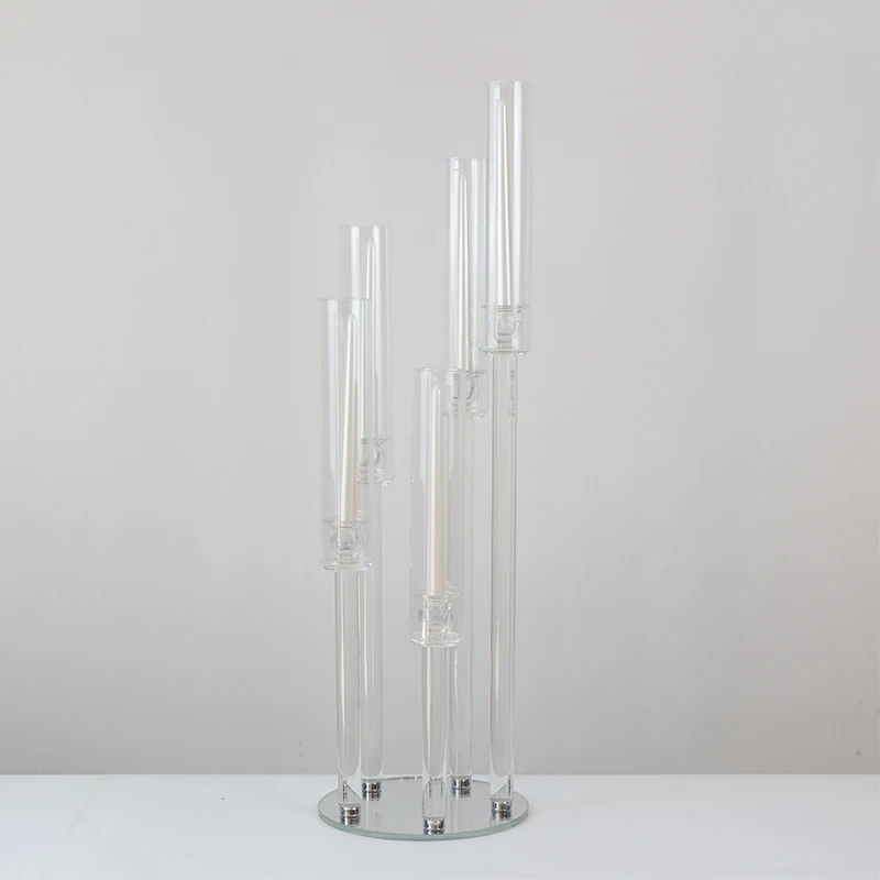DEXI dining table center wedding candle holder crystal 9 arm high glass tube wholesale candelabra centerpieces