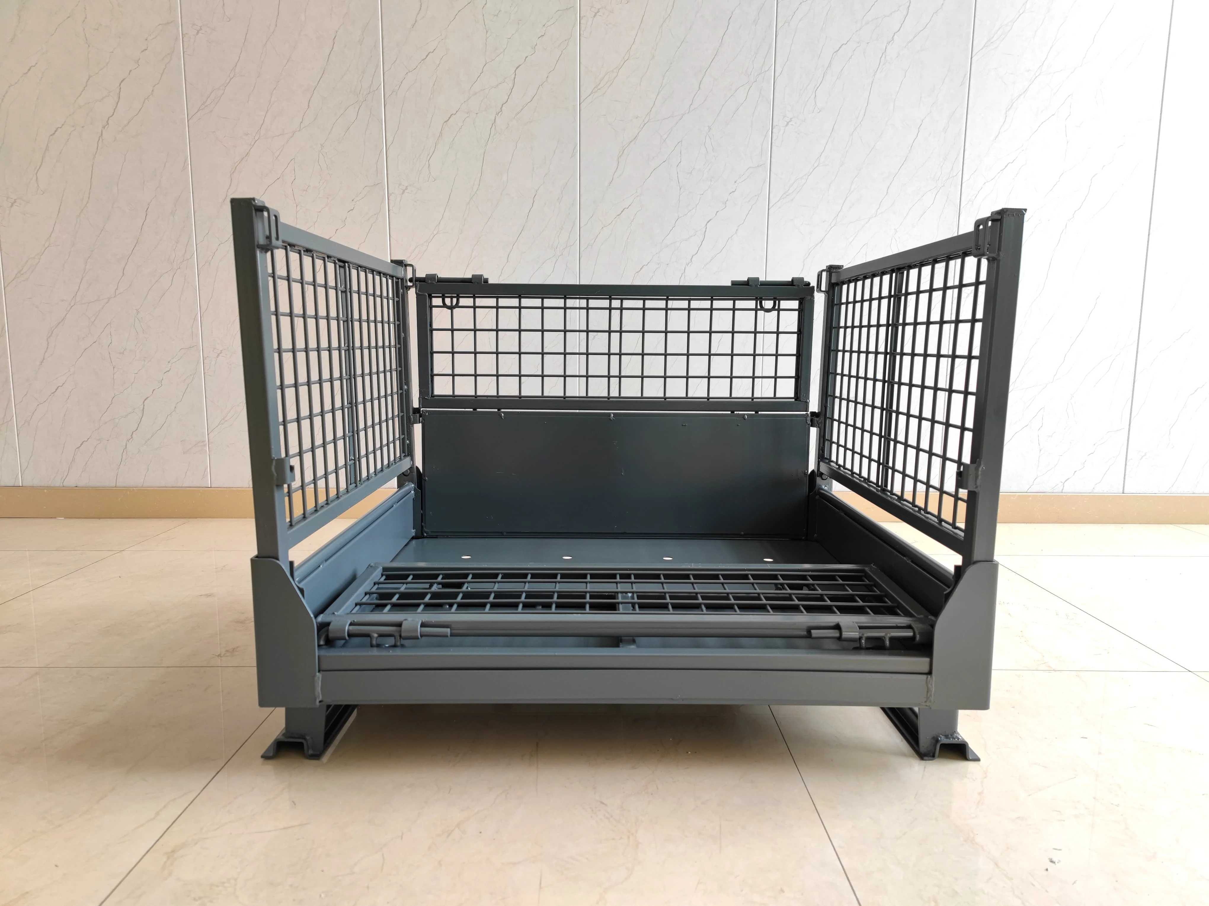 Durable Stackable Folding Korean Stillage Cage Warehouse Collapsible Metal Storage Rack Storage Cage Wire Mesh Container Pallet