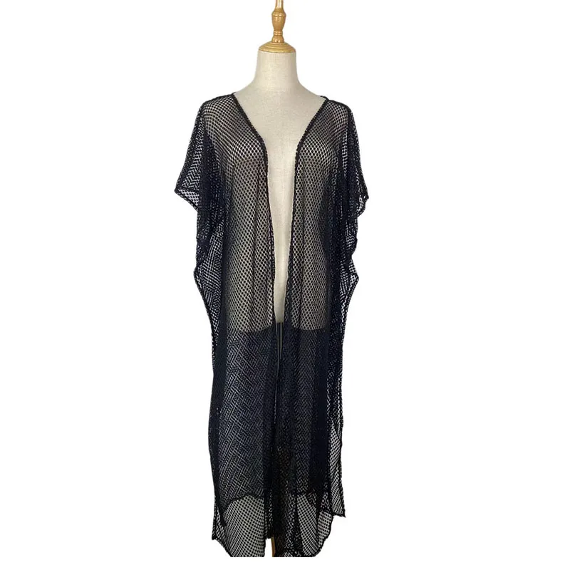 2021 fashion Sweet Lace Blouse Mesh with sleeve glisten line Ladies black woman Lace Kimono