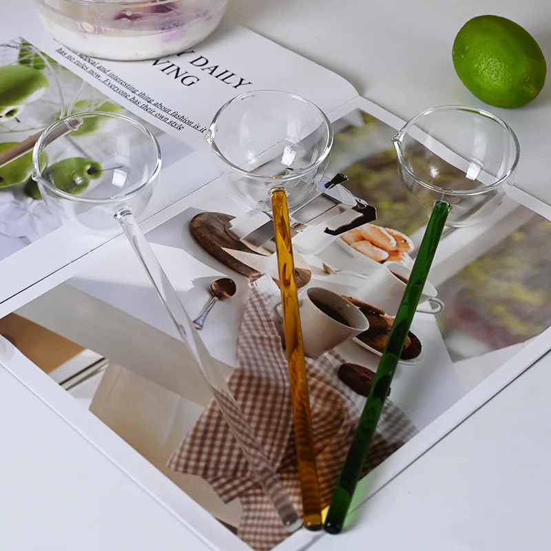 Большая высокопрочная прозрачная Хрустальная ложка, длинная стеклянная чайная кофейная десертная ложка с цветной ручкой