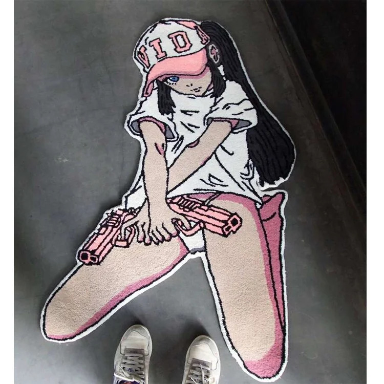 Woven Plastic Outdoor Cartoon Rug Handmade Custom Floor Rug Wool Yarn For Rug Tufting
