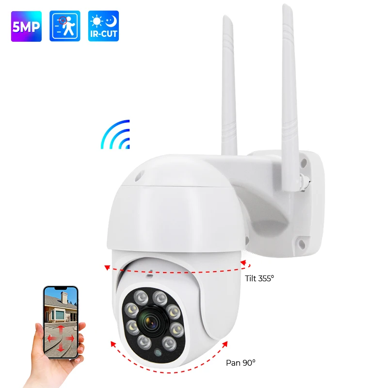 Wireless pan-tilt control colour night vision IP PTZ camera 360 degree auto tracking 5mp wifi outdoor security ptz camera