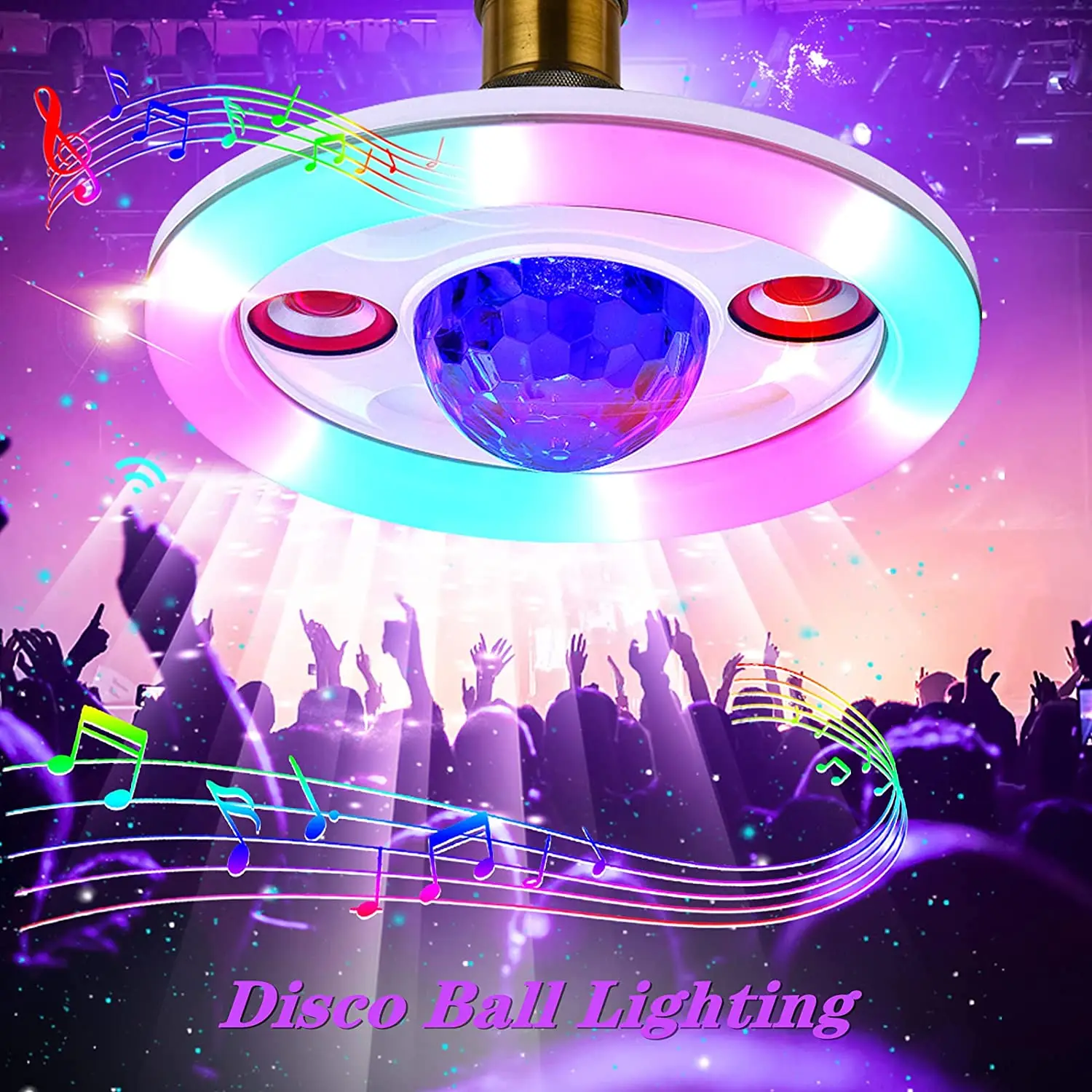 LED BT Light Bulbs with Double Speaker Disco Ball,Wireless 36W RGB Color Changing Music Lamp with Remote Control for Home