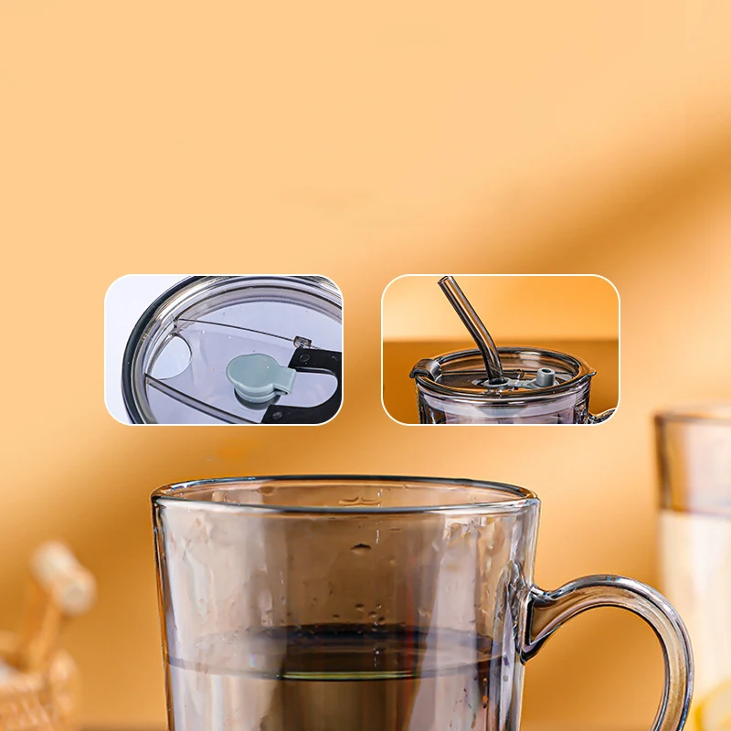 High temperature resistant crystal white material glass water cup fashion handle cup straw cup