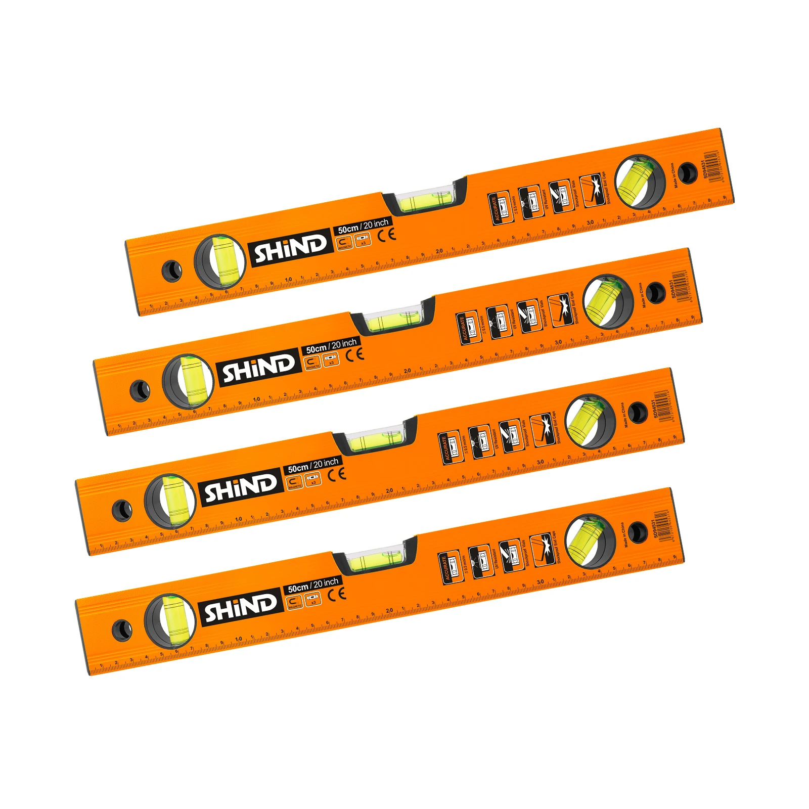 SHIND 94532 Construction Tools Spirit Level 50cm/20 Inch With CE Measuring Instruments Magnetic UV Resistant