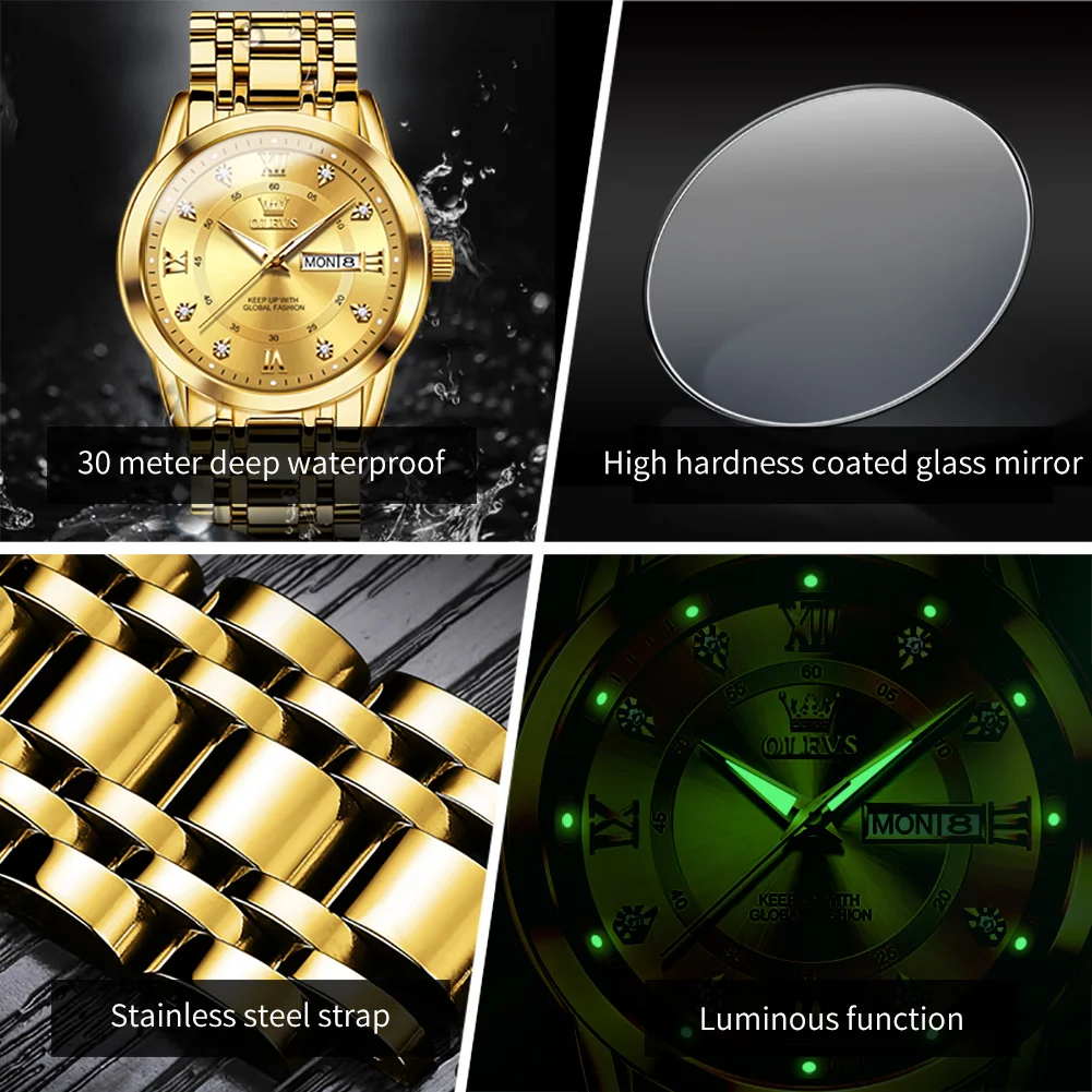 OLEVS 5513 Watch Luxury Brand Hight Quality Original Casual Business Gold Wrist Watch Stainless Steel Men Quartz Watches