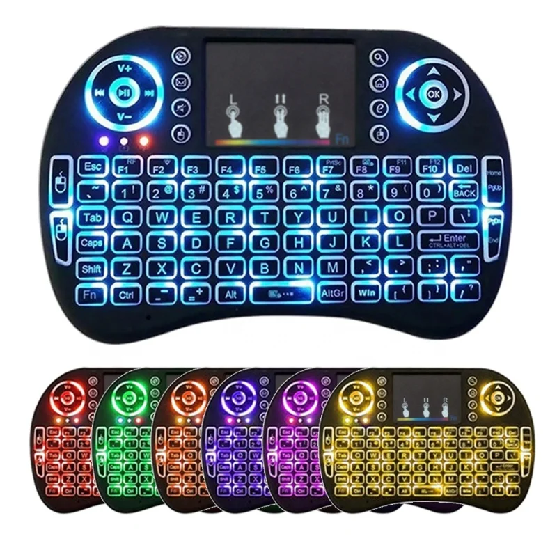 Newest Wireless keyboard 2.4G 7 Colors RGB Backlit Mini Keyboards i8 Backlight keyboards Touch Pad i8 Remote Control for TV BOX
