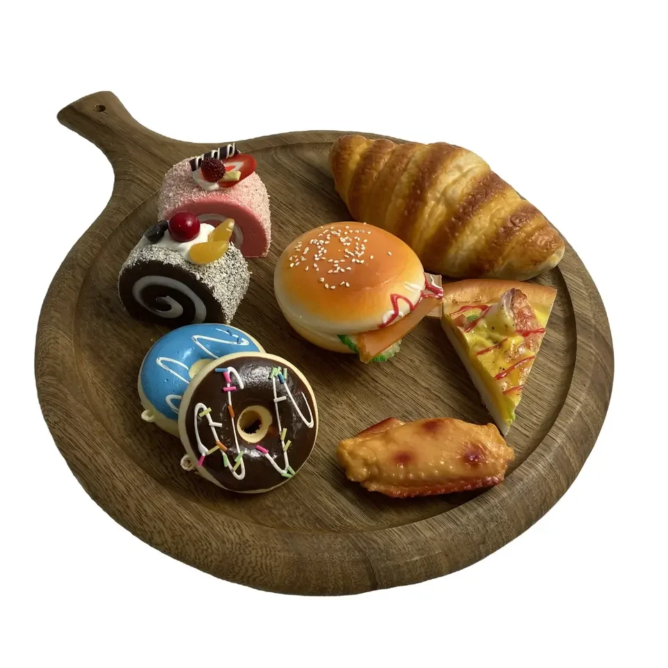DIY Eco Ceramic Pizza Plate outdoor Picnic Food Serving plate Wholesale Stock 10 Inch Pizza Wooden Handle Cutting Serving Boards