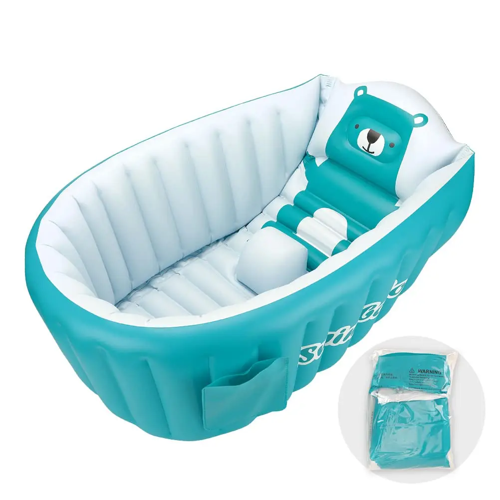 Inflatable Bathing Tub for Toddler Non Slip Safety Thick Cushion Central Seat Portable Travel Seat Baths Baby Swimming Pool