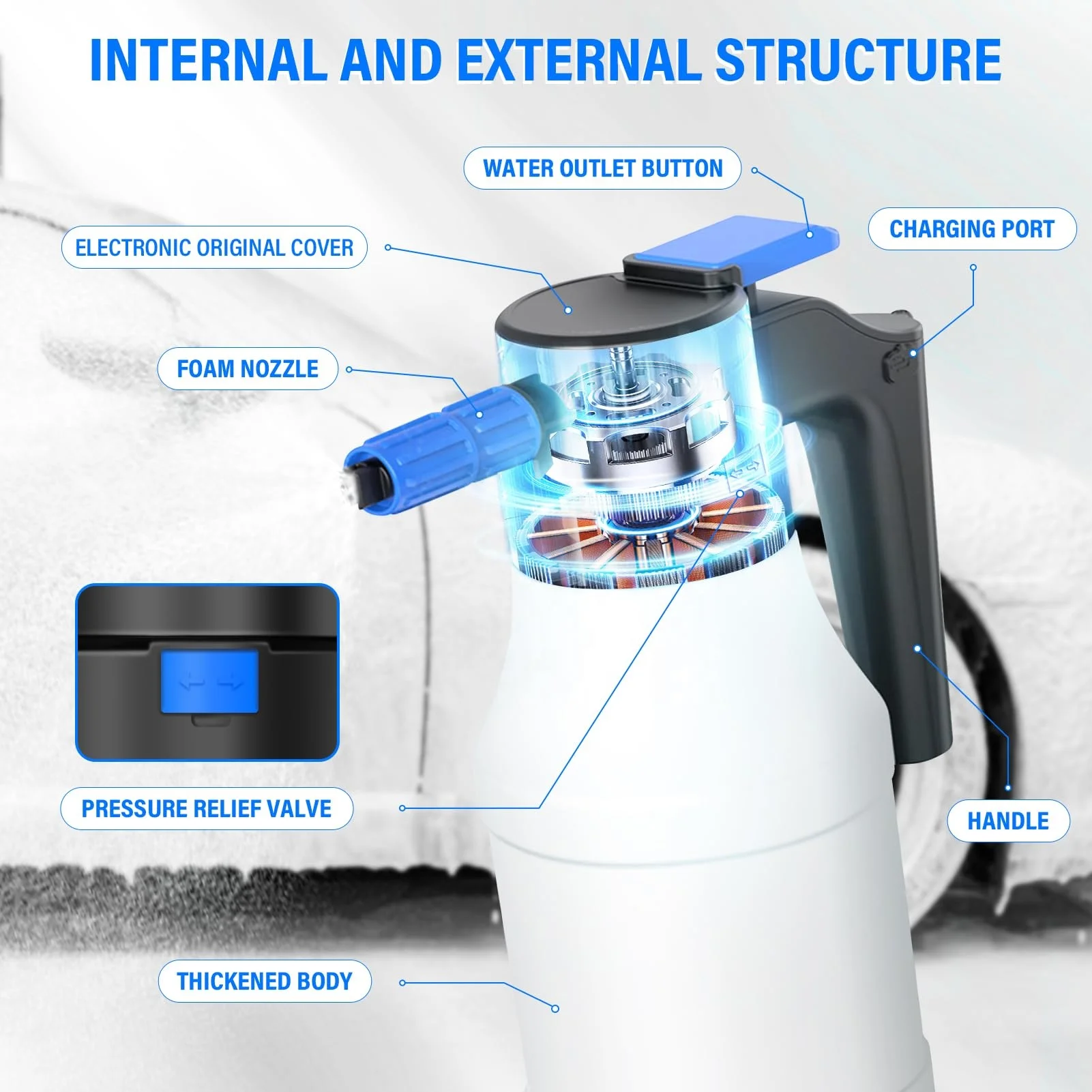 Exterior Car Washing Accessory Electric Car Foam Sprayer Foaming Pump Sprayer with USB